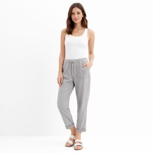 Saks Fifth Avenue Size Medium Gray 100% Linen Cuffed Pants Lagenlook Neutral